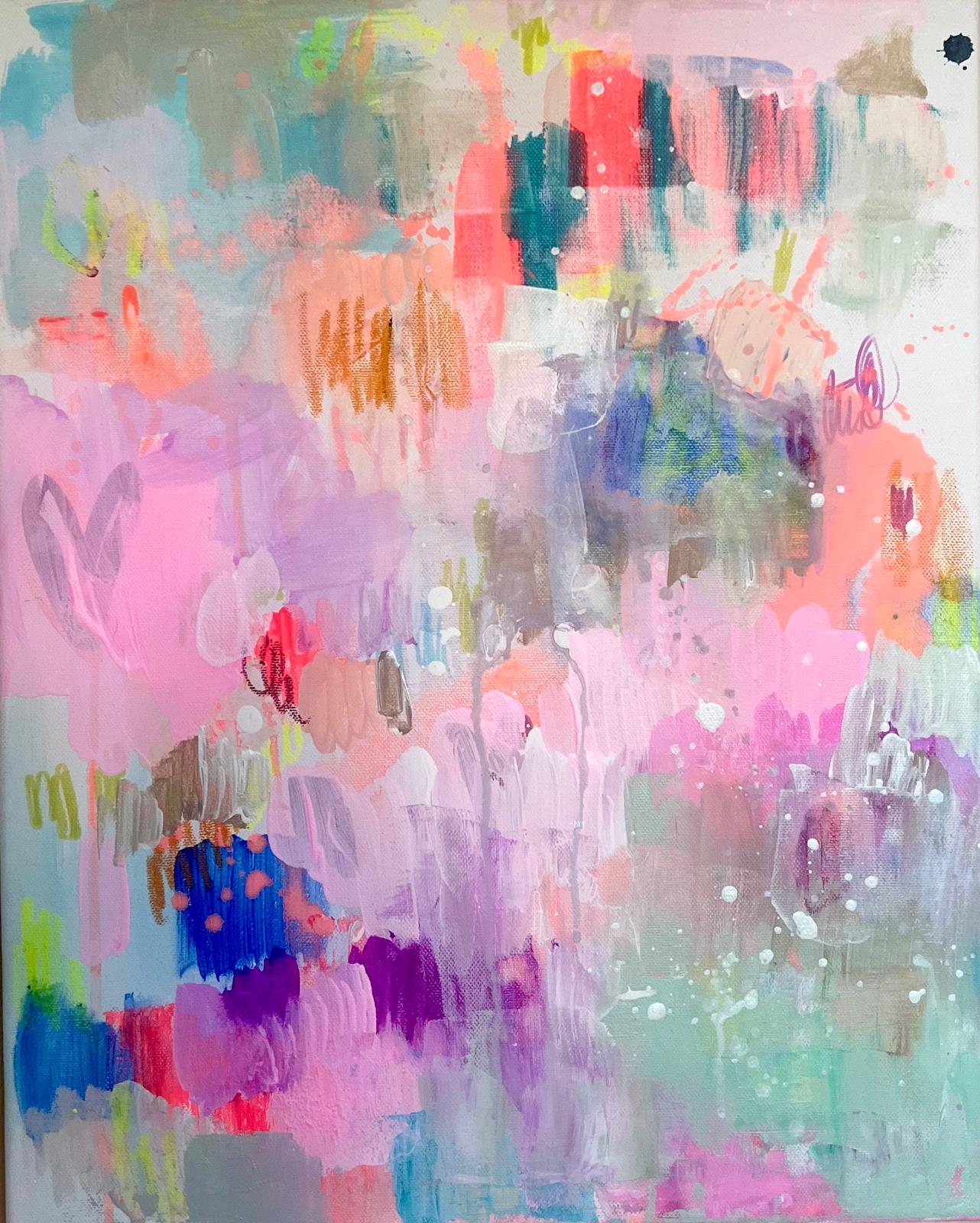 Werk von Carolin Fröhlich in Blau-, Türkis- und Pinktönen